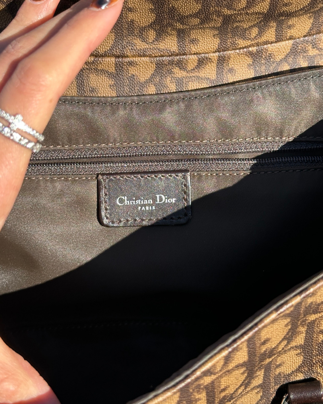 Christian Dior Vintage Romantique Trotter Monogram Tote Bag Brown