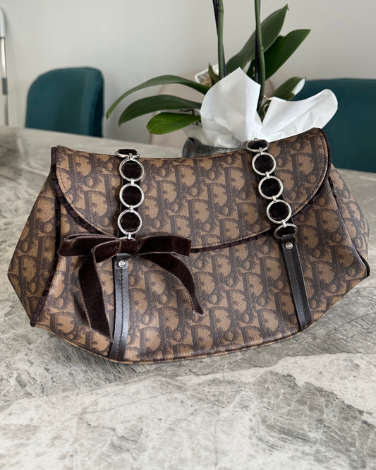 Christian Dior Vintage Romantique Trotter Monogram Tote Bag Brown